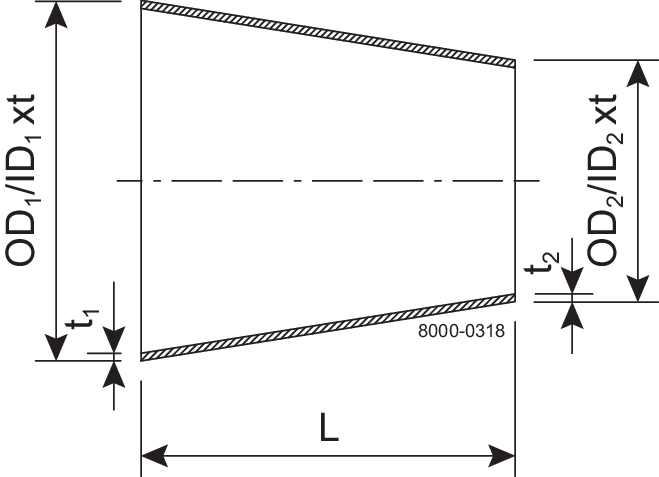 REDUZIERSTÜCK KONZ. 101.6-76.1-HALBBLANK-316L – ISO2037