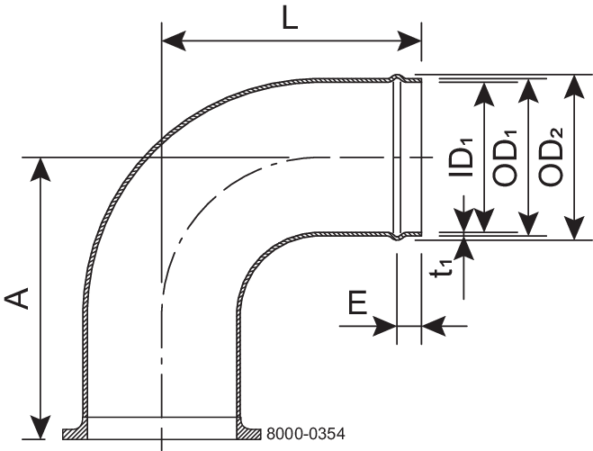 BOGEN-90 63,5-SB-316L - MIT SCHLAUCH/CLAMPSTUTZEN-ISO2037